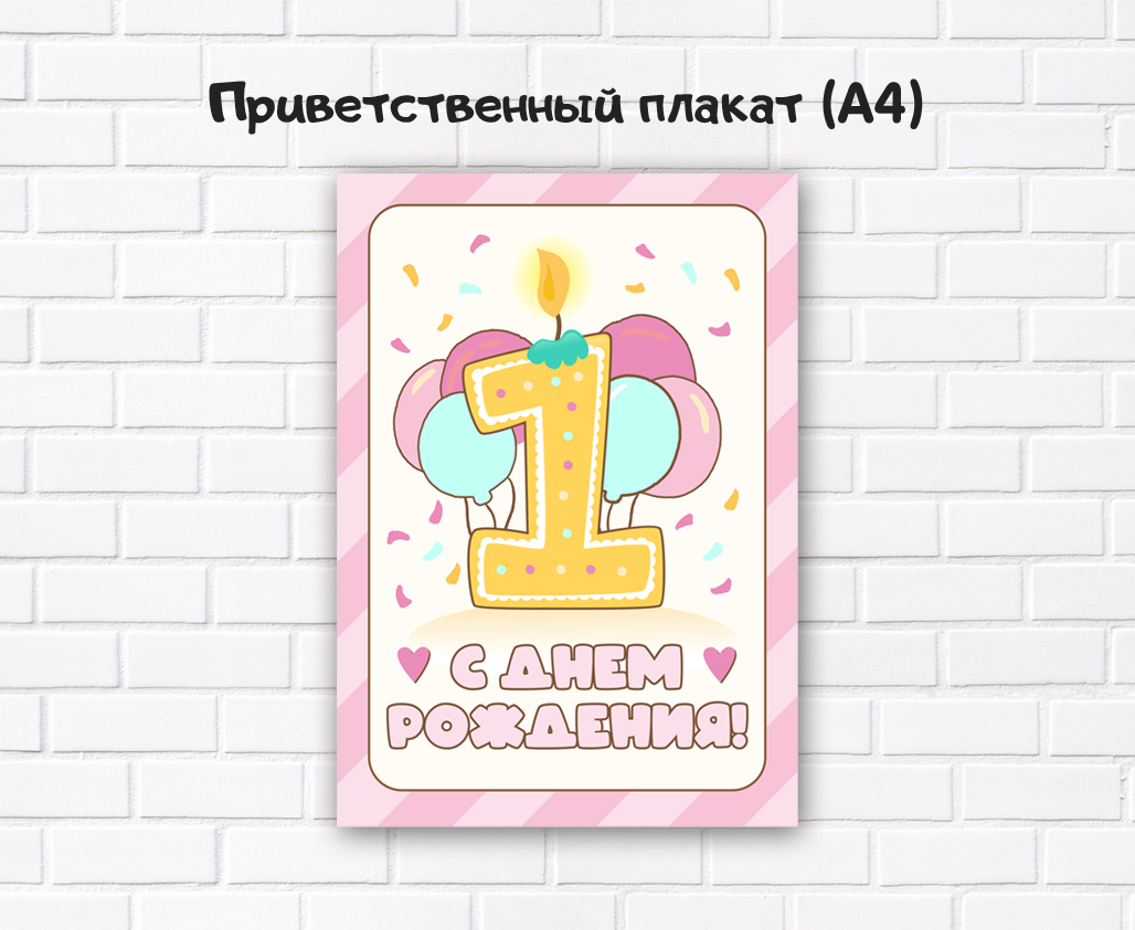 Плакат на вечеринку на годик Плакат на день рождения 1 годик девочке